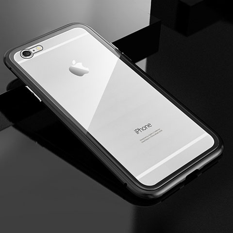 Apple iPhone 6用ケース 高級感 手触り良い アルミメタル 製の金属製 360度 フルカバーバンパー 鏡面 カバー M01 アップル ブラック