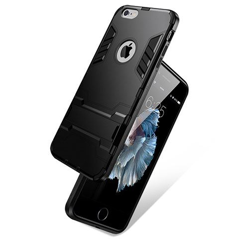 Apple iPhone 6 Plus用ハイブリットバンパーケース スタンド プラスチック アップル ブラック