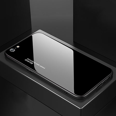 Apple iPhone 6 Plus用ハイブリットバンパーケース プラスチック 鏡面 虹 グラデーション 勾配色 カバー アップル ブラック