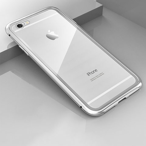 Apple iPhone 6 Plus用ケース 高級感 手触り良い アルミメタル 製の金属製 360度 フルカバーバンパー 鏡面 カバー M01 アップル シルバー