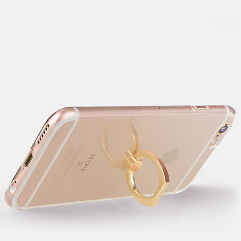 Apple iPhone 6S用極薄ソフトケース シリコンケース 耐衝撃 全面保護 クリア透明 アンド指輪 S01 アップル ゴールド