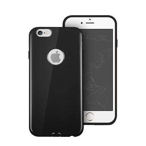 Apple iPhone 6S Plus用シリコンケース ソフトタッチラバー ロゴを表示します アップル ブラック