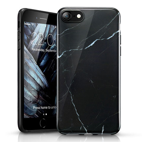Apple iPhone 7用シリコンケース ソフトタッチラバー 大理石模様 アップル ブラック