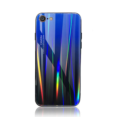 Apple iPhone 7用ハイブリットバンパーケース プラスチック 鏡面 虹 グラデーション 勾配色 カバー アップル ネイビー