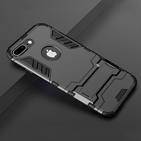 Apple iPhone 7 Plus用ハイブリットバンパーケース スタンド プラスチック 兼シリコーン カバー アップル ブラック