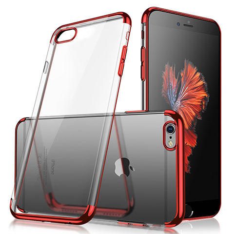 Apple iPhone 8用極薄ソフトケース シリコンケース 耐衝撃 全面保護 クリア透明 H04 アップル レッド
