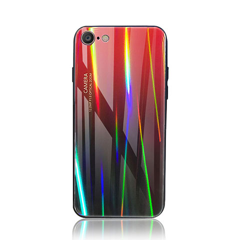 Apple iPhone 8用ハイブリットバンパーケース プラスチック 鏡面 虹 グラデーション 勾配色 カバー アップル レッド