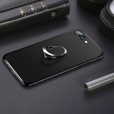 Apple iPhone 8 Plus用極薄ソフトケース シリコンケース 耐衝撃 全面保護 アンド指輪 A01 アップル ブラック