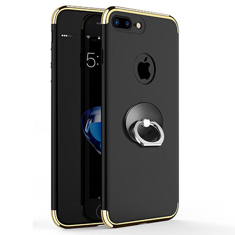 Apple iPhone 8 Plus用ケース 高級感 手触り良い メタル兼プラスチック バンパー アンド指輪 A04 アップル ブラック