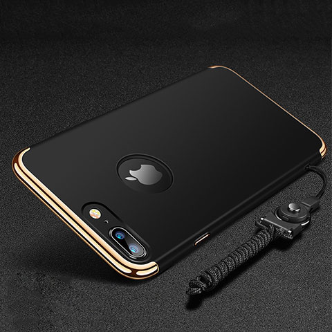 Apple iPhone 8 Plus用ケース 高級感 手触り良い メタル兼プラスチック バンパー アンド指輪 亦 ひも アップル ブラック