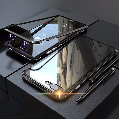 Apple iPhone 8 Plus用ケース 高級感 手触り良い アルミメタル 製の金属製 360度 フルカバーバンパー 鏡面 カバー M01 アップル ブラック