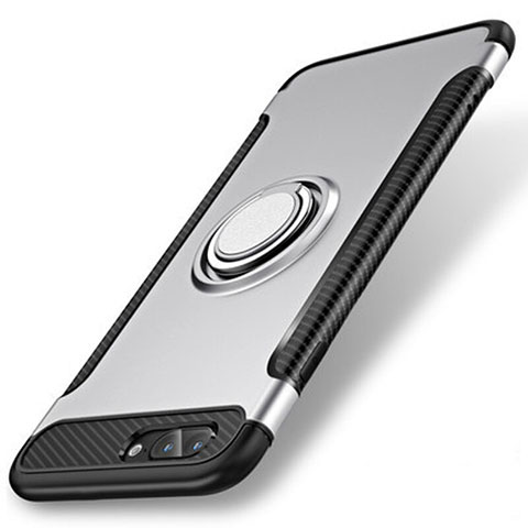 Apple iPhone 8 Plus用ハイブリットバンパーケース プラスチック アンド指輪 兼シリコーン カバー S01 アップル シルバー