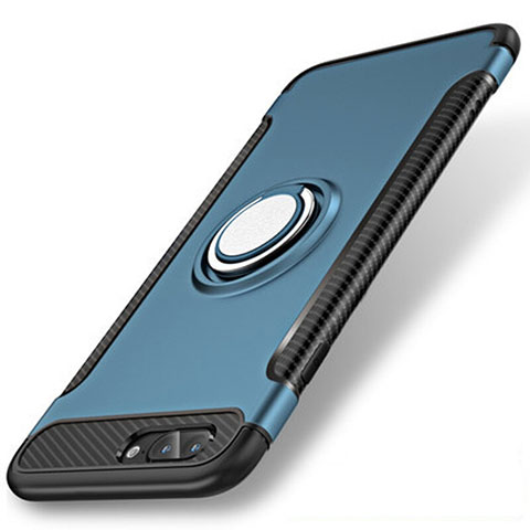 Apple iPhone 8 Plus用ハイブリットバンパーケース プラスチック アンド指輪 兼シリコーン カバー S01 アップル ネイビー