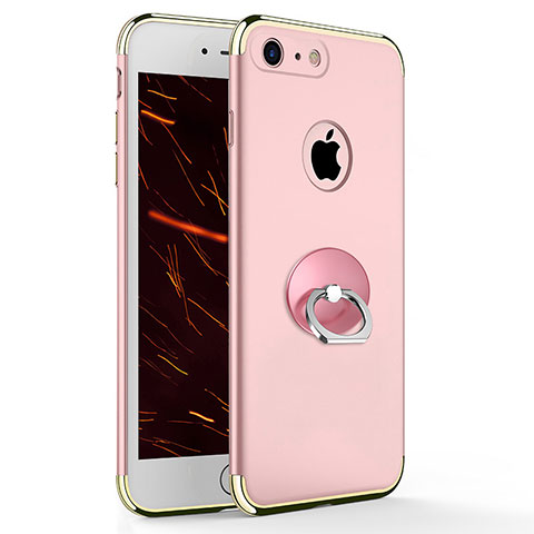 Apple iPhone SE (2020)用ケース 高級感 手触り良い メタル兼プラスチック バンパー アンド指輪 アップル ピンク