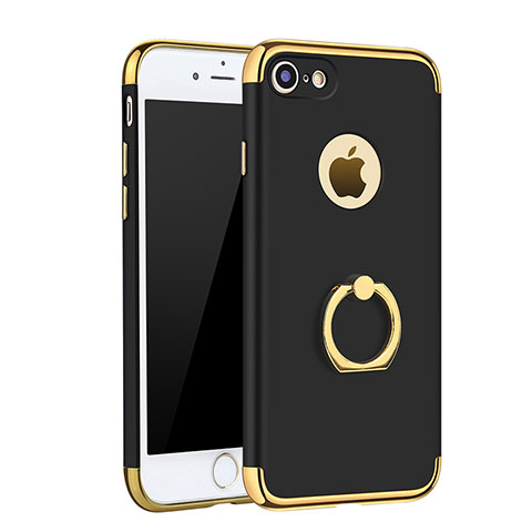 Apple iPhone SE (2020)用ケース 高級感 手触り良い メタル兼プラスチック バンパー アンド指輪 A02 アップル ブラック