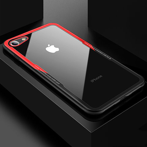 Apple iPhone SE (2020)用ハイブリットバンパーケース クリア透明 プラスチック 鏡面 カバー アップル レッド・ブラック