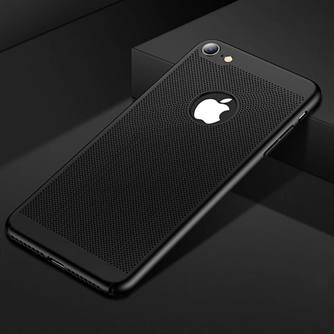 Apple iPhone SE (2020)用ハードケース プラスチック メッシュ デザイン カバー アップル ブラック
