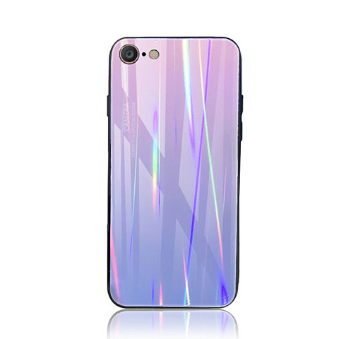Apple iPhone SE (2020)用ハイブリットバンパーケース プラスチック 鏡面 虹 グラデーション 勾配色 カバー アップル パープル
