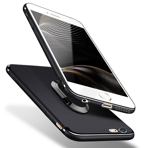 Apple iPhone SE用極薄ソフトケース シリコンケース 耐衝撃 全面保護 アンド指輪 A02 アップル ブラック