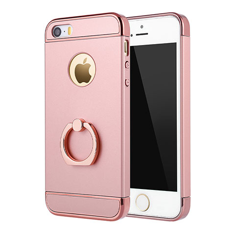 Apple iPhone SE用ケース 高級感 手触り良い メタル兼プラスチック バンパー アンド指輪 A02 アップル ピンク