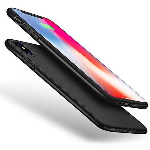 Apple iPhone X用ハードケース プラスチック 質感もマット 前面と背面 360度 フルカバー アップル ブラック