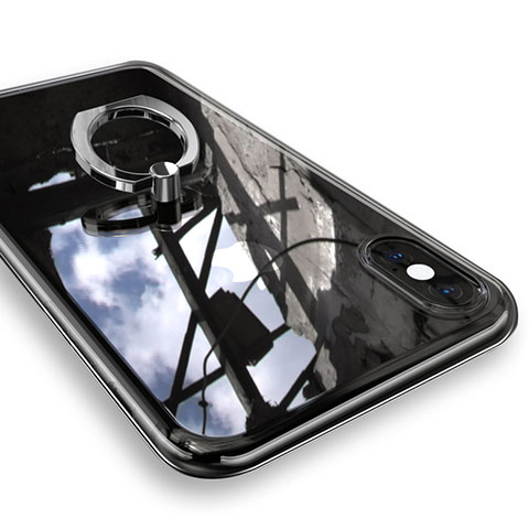 Apple iPhone X用極薄ソフトケース シリコンケース 耐衝撃 全面保護 クリア透明 アンド指輪 V01 アップル シルバー