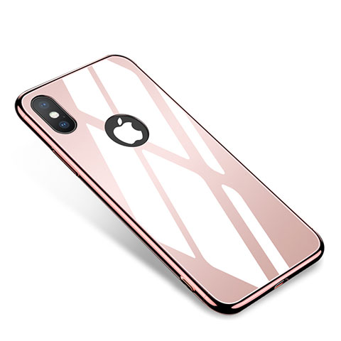 Apple iPhone X用ケース 高級感 手触り良い アルミメタル 製の金属製 バンパー 鏡面 カバー アップル ローズゴールド