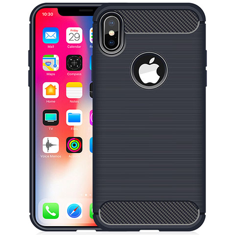 Apple iPhone X用シリコンケース ソフトタッチラバー ライン カバー アップル ネイビー