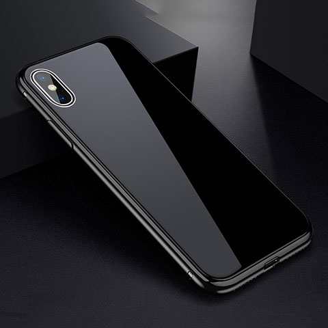 Apple iPhone X用ケース 高級感 手触り良い アルミメタル 製の金属製 360度 フルカバーバンパー 鏡面 カバー アップル ブラック