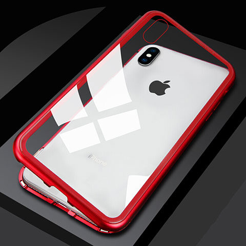 Apple iPhone X用ケース 高級感 手触り良い アルミメタル 製の金属製 360度 フルカバーバンパー 鏡面 カバー M01 アップル レッド