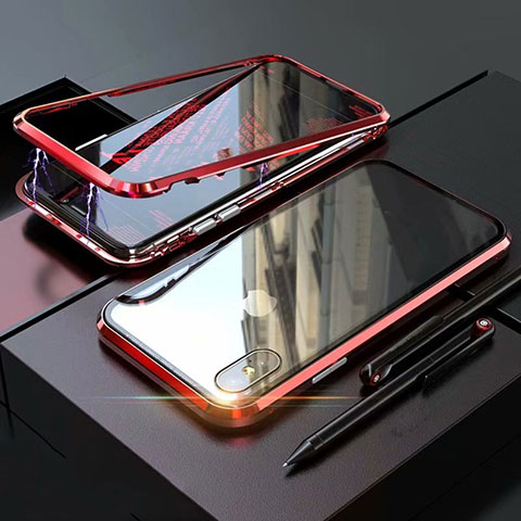 Apple iPhone X用ケース 高級感 手触り良い アルミメタル 製の金属製 360度 フルカバーバンパー 鏡面 カバー M02 アップル レッド