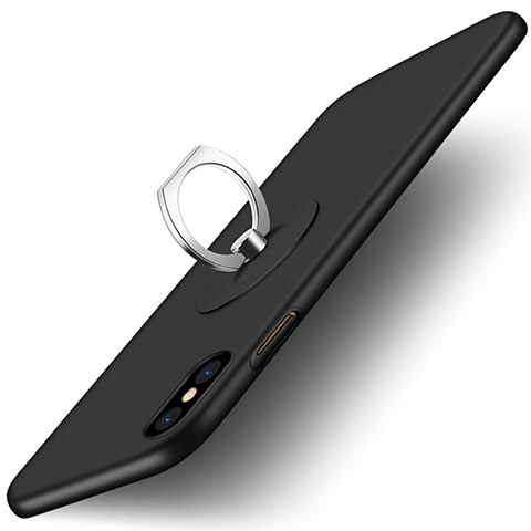 Apple iPhone X用ハードケース プラスチック 質感もマット アンド指輪 アップル ブラック
