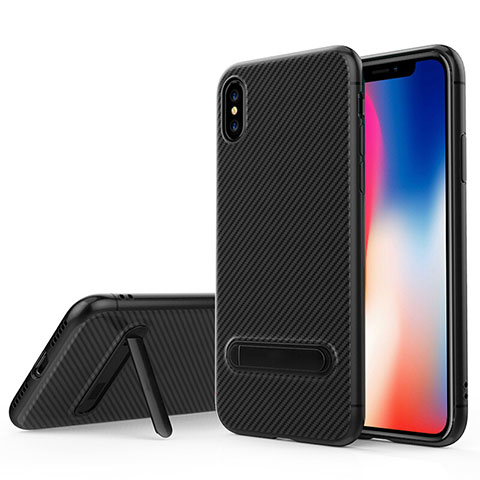 Apple iPhone X用シリコンケース ソフトタッチラバー ツイル ともにホルダー アップル ブラック