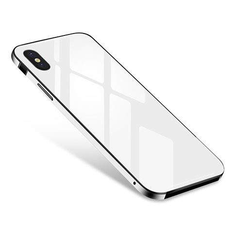 Apple iPhone X用ケース 高級感 手触り良い アルミメタル 製の金属製 バンパー 鏡面 カバー S01 アップル ホワイト