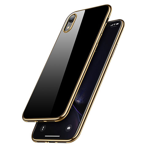 Apple iPhone XR用極薄ソフトケース シリコンケース 耐衝撃 全面保護 クリア透明 T15 アップル ゴールド