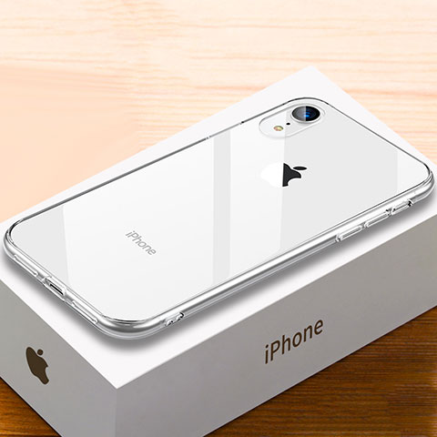 Apple iPhone XR用ハイブリットバンパーケース プラスチック 鏡面 虹 グラデーション 勾配色 カバー アップル クリア