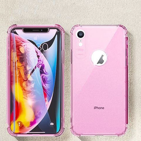 Apple iPhone XR用極薄ソフトケース シリコンケース 耐衝撃 全面保護 クリア透明 HC08 アップル ピンク