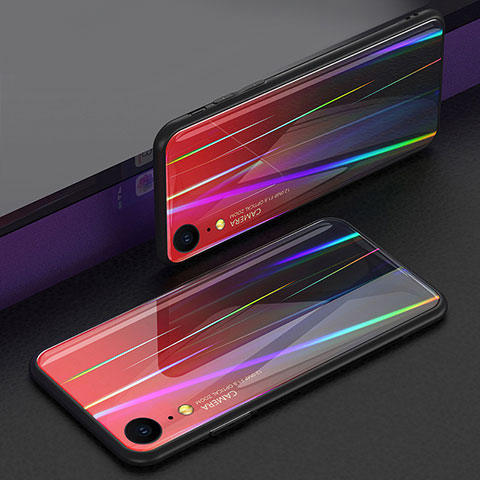 Apple iPhone XR用ハイブリットバンパーケース プラスチック 鏡面 虹 グラデーション 勾配色 カバー M01 アップル レッド