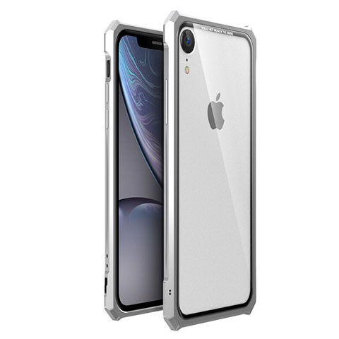 Apple iPhone XR用ケース 高級感 手触り良い アルミメタル 製の金属製 360度 フルカバーバンパー 鏡面 カバー アップル シルバー