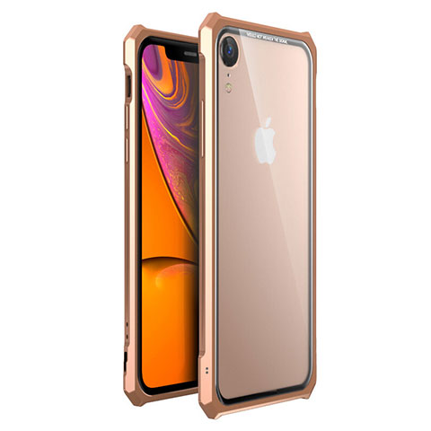 Apple iPhone XR用ケース 高級感 手触り良い アルミメタル 製の金属製 360度 フルカバーバンパー 鏡面 カバー アップル ゴールド