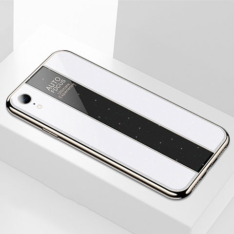 Apple iPhone XR用ハイブリットバンパーケース プラスチック 鏡面 カバー アップル ホワイト