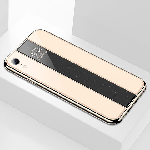 Apple iPhone XR用ハイブリットバンパーケース プラスチック 鏡面 カバー アップル ゴールド