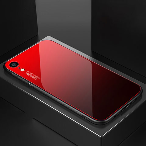 Apple iPhone XR用ハイブリットバンパーケース プラスチック 鏡面 虹 グラデーション 勾配色 カバー A01 アップル レッド