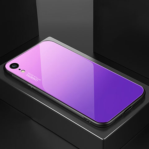 Apple iPhone XR用ハイブリットバンパーケース プラスチック 鏡面 虹 グラデーション 勾配色 カバー A01 アップル パープル