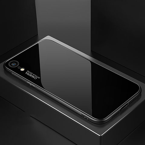 Apple iPhone XR用ハイブリットバンパーケース プラスチック 鏡面 虹 グラデーション 勾配色 カバー A01 アップル ブラック