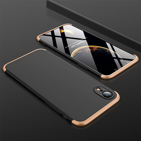 Apple iPhone XR用ハードケース プラスチック 質感もマット 前面と背面 360度 フルカバー アップル ゴールド・ブラック