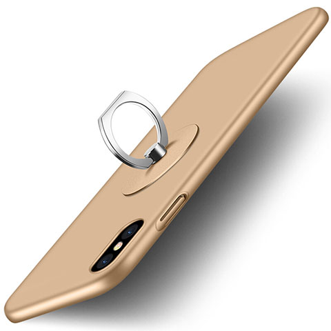 Apple iPhone Xs用ハードケース プラスチック 質感もマット アンド指輪 アップル ゴールド