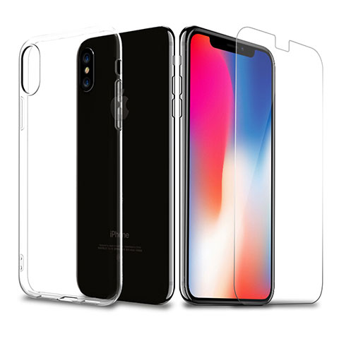 Apple iPhone Xs用極薄ソフトケース シリコンケース 耐衝撃 全面保護 クリア透明 アンド液晶保護フィルム アップル クリア