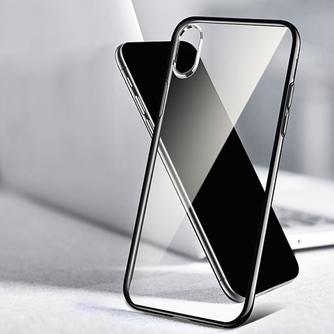 Apple iPhone Xs用360度 フルカバーハイブリットバンパーケース クリア透明 プラスチック 鏡面 T02 アップル ブラック