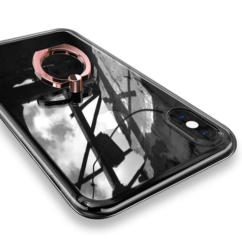 Apple iPhone Xs用極薄ソフトケース シリコンケース 耐衝撃 全面保護 クリア透明 アンド指輪 V01 アップル ローズゴールド